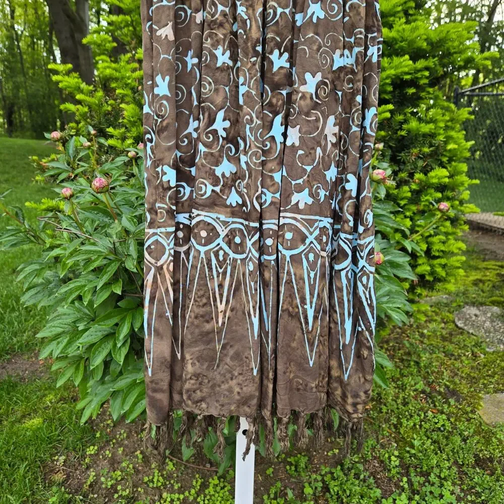 Boho Fringed Smocked Sundress by kokonuts Brown Tie Dye Blue Print one size